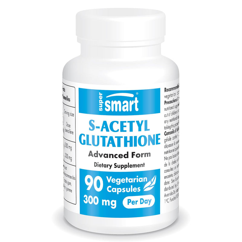 Supersmart S-Acetyl Glutathione 300mg per Day (High Absorption) - Stable Form of L-Glutathione Tripeptide - GSH Supplement | Non-GMO & Gluten Free - 90 Vegetarian Capsules
