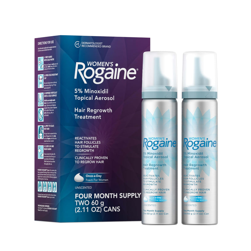 Women's Rogaine Hair Growth Foam, 5% Topical Minoxidil, 4 Mo, 2x 2.11 Oz