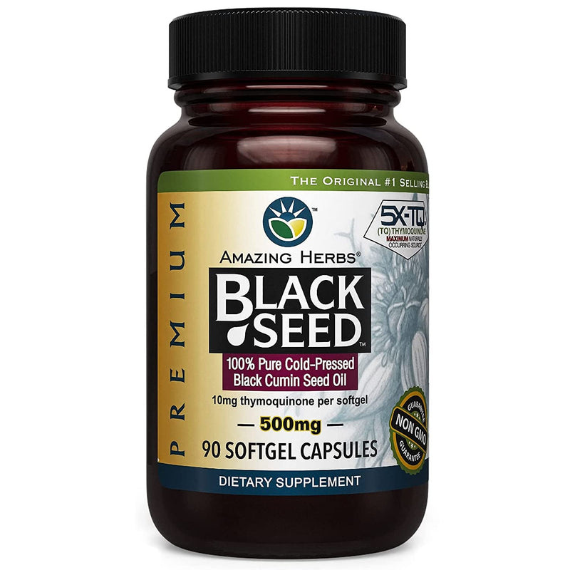 [Australia] - Amazing Herbs Premium Black Seed Oil Capsules - Cold Pressed Nigella Sativa Aids in Digestive Health, Immune Support, Brain Function, Gluten Free, Non GMO - 90 Count, 500mg 