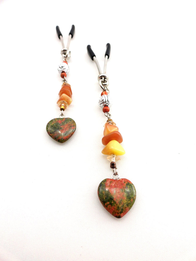 [Australia] - Nipple Clamp Short Tweezer Chrome Polished Stone Heart Multicolor 2 Count (Pack of 1) 