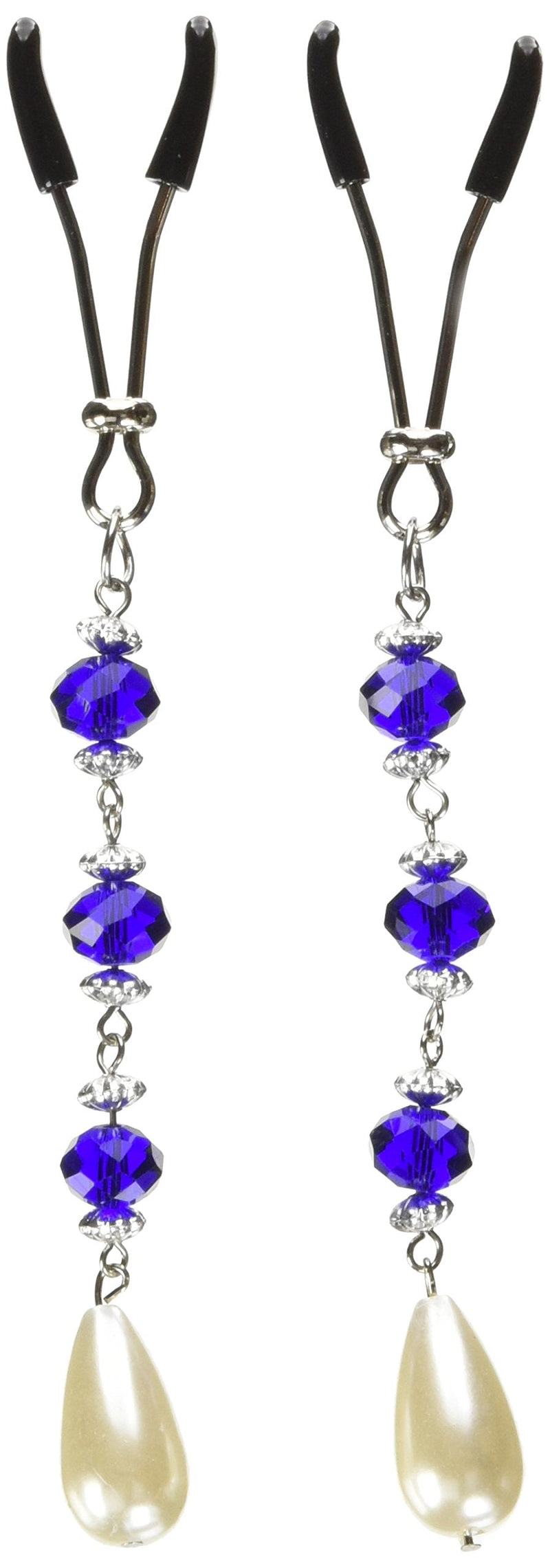 [Australia] - Nipple Clamp Short Tweezer Chrome Blue Beads Pearl Drop 2 Count 