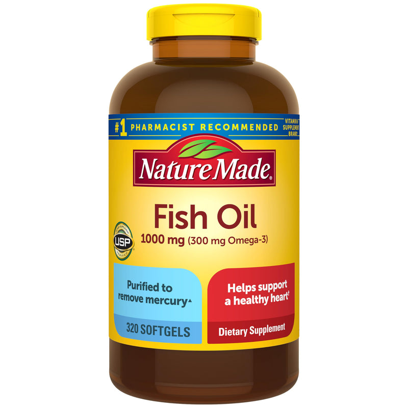 Nature Made Fish Oil Omega 3 Supplements, 1000mg Softgels, 320 Softgels | Omega 3 Fish Oil for Healthy Heart Support, Gluten Free, Dairy Free, 160 Day Supply 320 Count (Pack of 1)