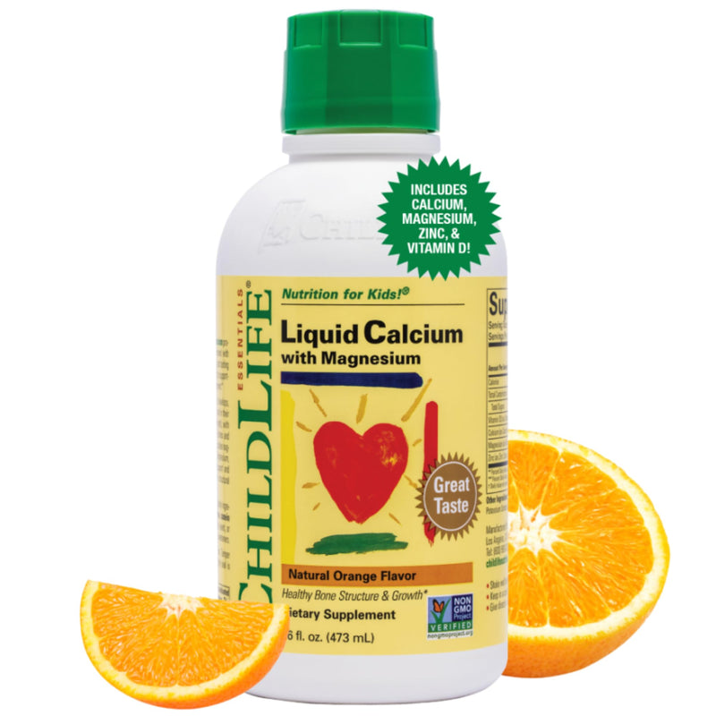 [Australia] - ChildLife Essentials Liquid Calcium Magnesium Supplement - Supports Healthy Bone Growth for Children, Vitamin D3 & Zinc, All-Natural, Gluten Free & Non-GMO - Natural Orange Flavor, 16 Fl Oz Bottle 16 Fl Oz (Pack of 1) 