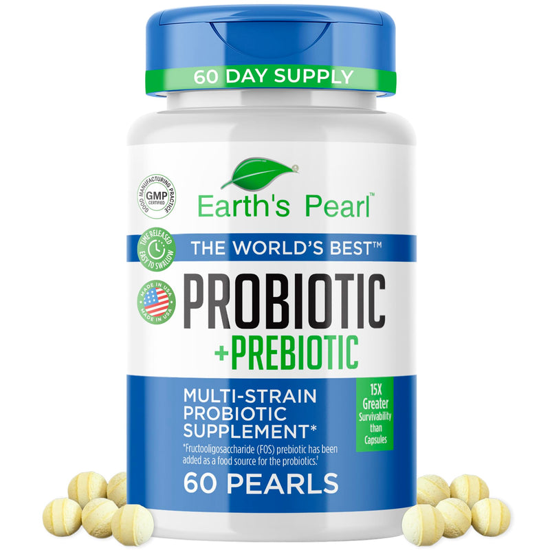 [Australia] - Earth's Pearl Probiotic Pearls for Women and Men - Kids Probiotic with Prebiotic Fiber - Daily Probiotic for Women and Men - 60-Day Supply of Prebiotics and Probiotics for Women and Men Probiotic 2 Month Supply 