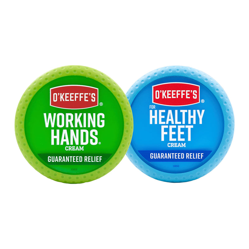 [Australia] - O'Keeffe's Working Hands Hand Cream (3.4 oz Jar) and Healthy Feet Foot Cream (3.2 oz Jar) - Repairing Skincare for Extremely Dry, Cracked Hands and Feet, Travel Size 3.2 Ounce (Pack of 1) 