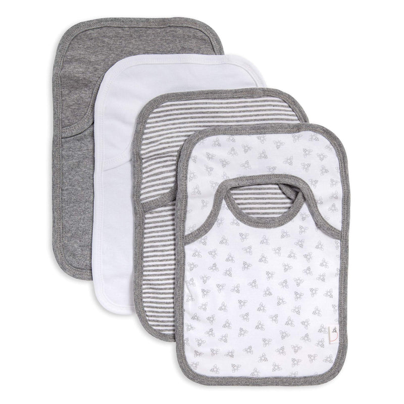 [Australia] - Burts Bees Baby Unisex-Child Pull On Bibs 4-Pack Heather Grey Prints 