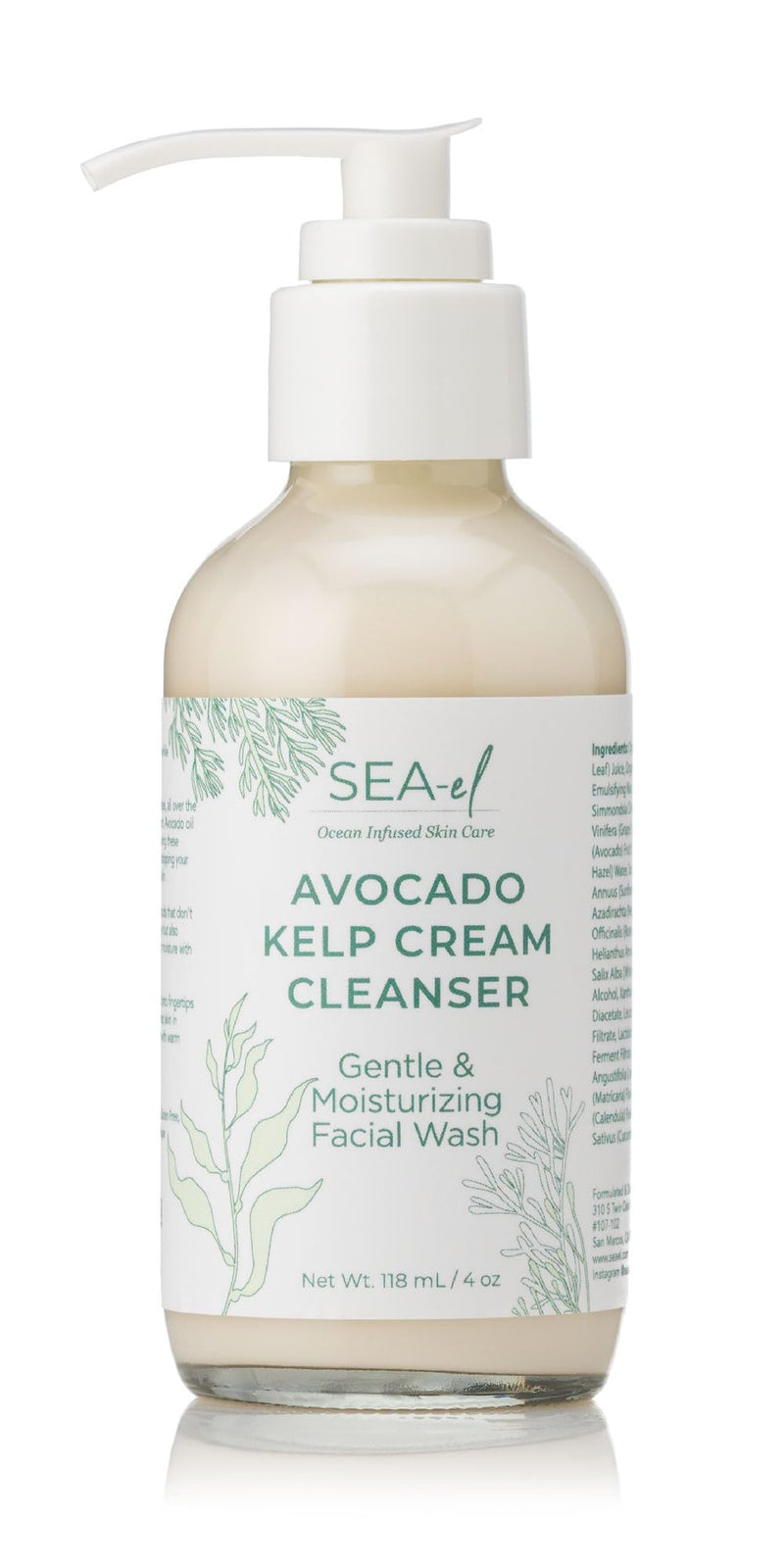Sea-El Avocado & Kelp Cream Cleanser Non-Foaming Gentle Deep Cleanse to Purify Tone & Firm - Moisturizing Natural Face Wash for Women & Men - 4 Oz 4 Ounce (Pack of 1)