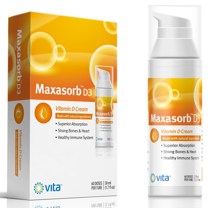 Vita Sciences Maxasorb Vitamin D3 Cream 1,000 IU, Topical Formula - 1.7 Oz | Delivers 1,000 IU of Topical Vitamin D3 Cream Per Pump - Fast-absorbing, Non-Greasy, Paraben-Free Daily Skin Moisturizer. 1.7 Fl Oz (Pack of 1)