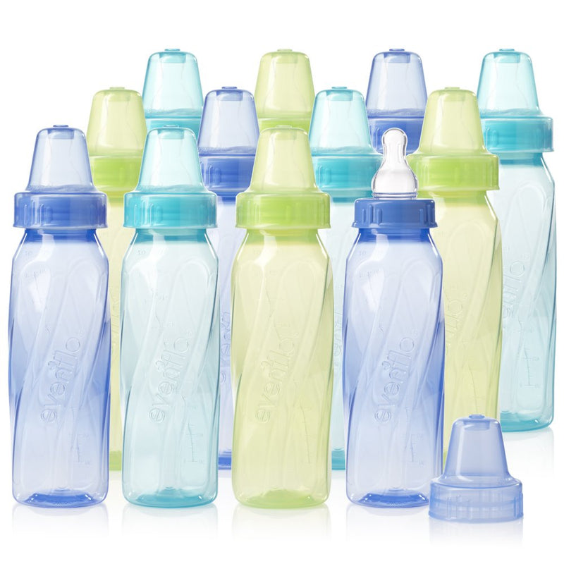 [Australia] - Evenflo Feeding Classic Tinted Plastic Standard Neck Bottles for Baby, Infant and Newborn - Teal/Green/Blue, 8 Ounce (Pack of 12) 12 Count (Pack of 1) Green/Blue/Teal 