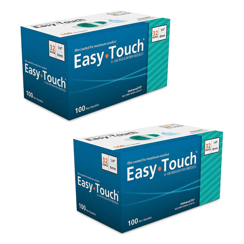[Australia] - [2 BOXES] EASY TOUCH® 32G TIP x 6 MM (1/4") DISPOSABLE PEN NEEDLES (100 COUNT X 2 BOXES) *COMPARE TO B-D® NANO & NOVOFINE® AND SAVE!!* 