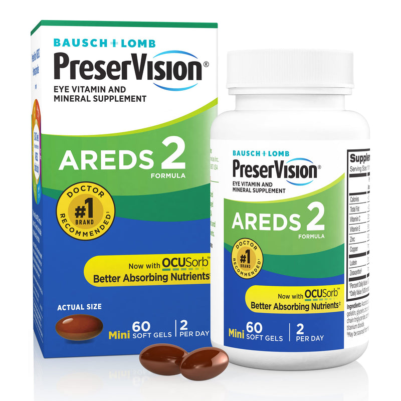 PreserVision AREDS 2 Eye Vitamins, #1 Eye Doctor Recommended Brand, Lutein and Zeaxanthin Supplement with Vitamin C, Vitamin E, Zinc, and Copper, 60 Softgels (Minigels) AREDS2