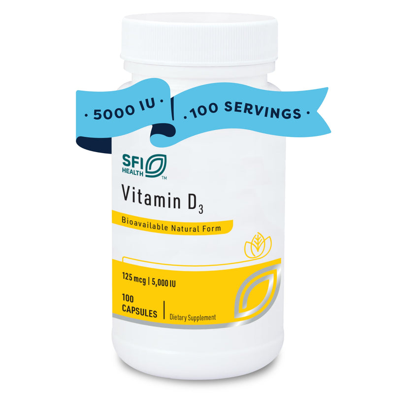 SFI Health Klaire Labs Vitamin D3 5000 IU, 100 Capsules | Immune Support, Helps Promote Bone & Heart Health, High Potency Vitamin D 125mcg, Hypoallergenic