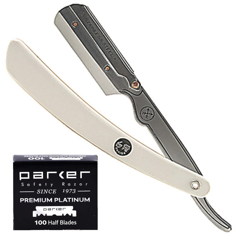 [Australia] - Parker SRW Professional Stainless Steel Barber Razor with 100 Premium Blades – Replaceable Blade Straight Razor for Precision Grooming, Men’s Shaving & Barbershop Use | Iconic Brand 