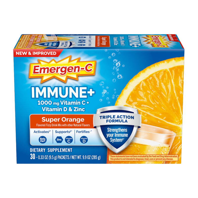 [Australia] - Emergen-C Immune+ Triple Action Immune Support Powder, BetaVia (R), 1000mg Vitamin C, B Vitamins, Vitamin D and Antioxidants, Super Orange, Back to School Essentials ‚Äì 30 Count 