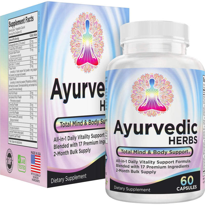 2-Month Ayurvedic Herbs Supplement 17-in-1 | Mind & Body | Ayurveda Health Support Blend | Men & Women | Ayurvedic Supplements | 60 Capsules
