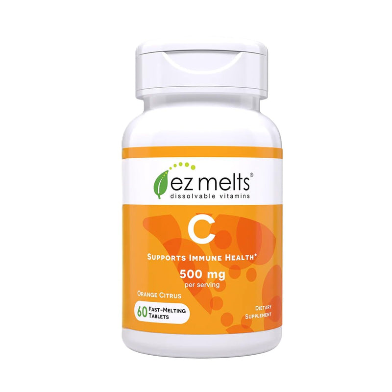 EZ Melts Vitamin C - Daily Vitamin for Antioxidant & Immune Support - No Artificial Flavors - Non-GMO & Sugar-Free - Orange Citrus - 60 Dissolvable Tablets (30 Servings) 60 Count (Pack of 1)