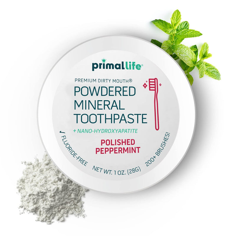 [Australia] - Primal Life Organics - Dirty Mouth Toothpowder, Tooth Cleaning Powder, Flavored Essential Oils with Natural Kaolin & Bentonite Clay, Good for 200+ Brushings, Paleo, Organic, Vegan (Peppermint, 1 oz) Peppermint 1 Ounce (Pack of 1) 