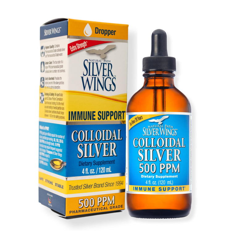[Australia] - Natural Path Silver Wings - Colloidal Silver 500 ppm - Pure Mineral Supplement - Immune Support for Your Family - Powerful Healing Without a Bad Taste (4fl oz/120ml) 