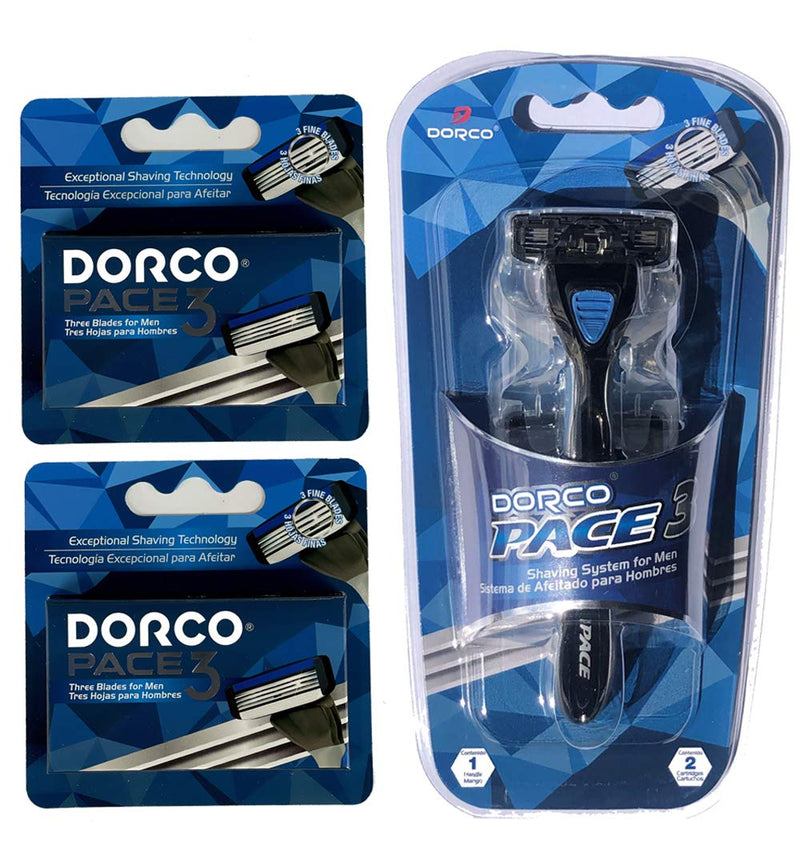 [Australia] - Dorco Pace 3 - Three Razor Blade Shaving System- Value Pack (10 Cartridges + 1 Handle) 11 Piece Set 