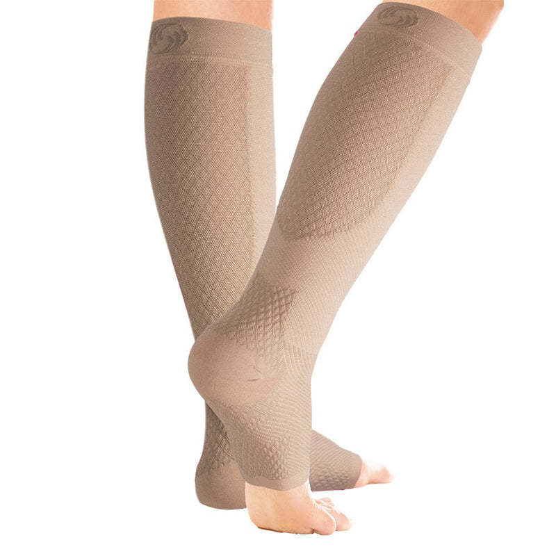 [Australia] - OrthoSleeve FS6+ Compression Foot & Leg Sleeve (1 Pair) for Plantar Fasciitis, Heel Pain, Achilles Tendonitis, Shin Splints, Venous Insufficiency and Leg Cramps Large Natural 