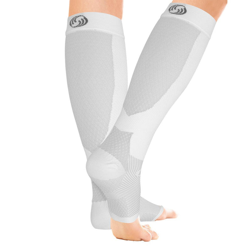 [Australia] - OrthoSleeve FS6+ Compression Foot & Leg Sleeve (1 Pair) for Plantar Fasciitis, Heel Pain, Achilles Tendonitis, Shin Splints, Venous Insufficiency and Leg Cramps Medium White 