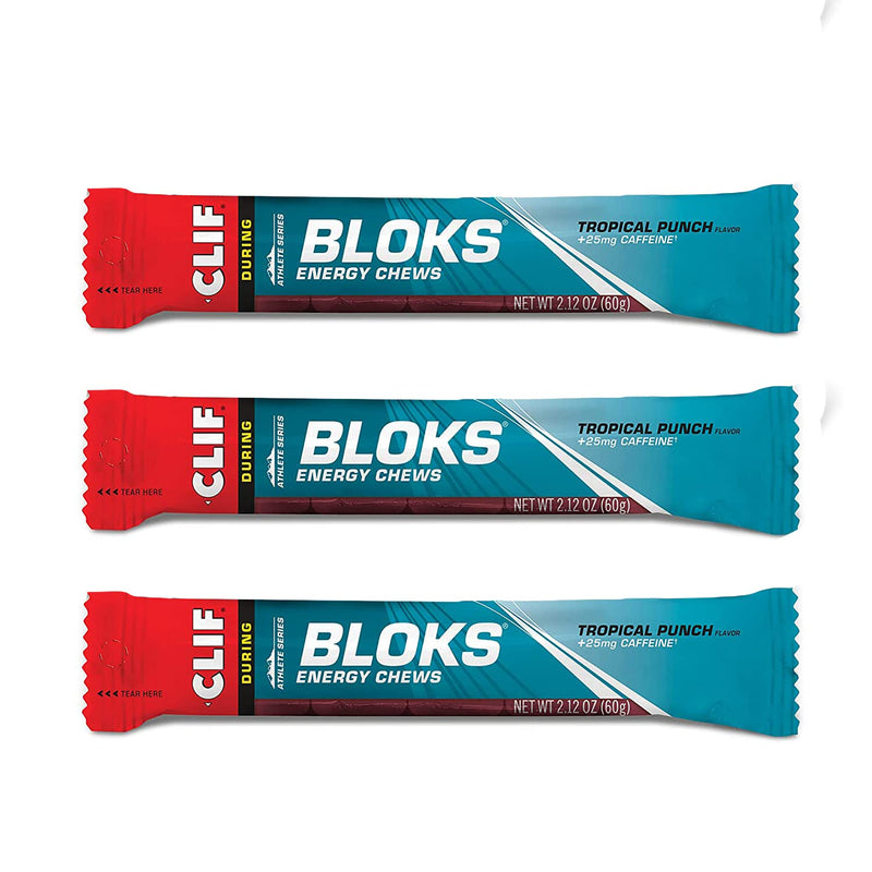 [Australia] - CLIF BLOKS - Energy Chews - Tropical Punch with 25 mg Caffeine- Non-GMO - Plant Based Food - Fast Fuel for Cycling and Running -Workout Snack (2.1 Ounce Packet, 3 Count) 