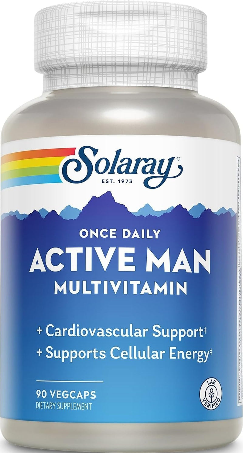 SOLARAY Once Daily Active Man Multivitamin, 90 VegCaps | Cellular Energy, Immune & Men's Health Support, Vitamins, Minerals, Digestive Enzymes & More, 90 Servings, Lab Verified Unflavored 90 Count (Pack of 1)