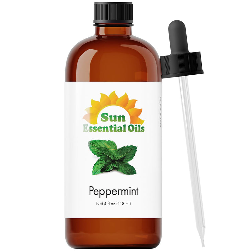 [Australia] - Sun Essential Oils - Peppermint 4oz Bottle for Diffuser, Humidifier, Aromatherapy, Personal & Home Care - Therapeutic Grade Peppermint Essential Oil - Peppermint Fragrance Oil for Candle Making 4 Fl Oz (Pack of 1) 