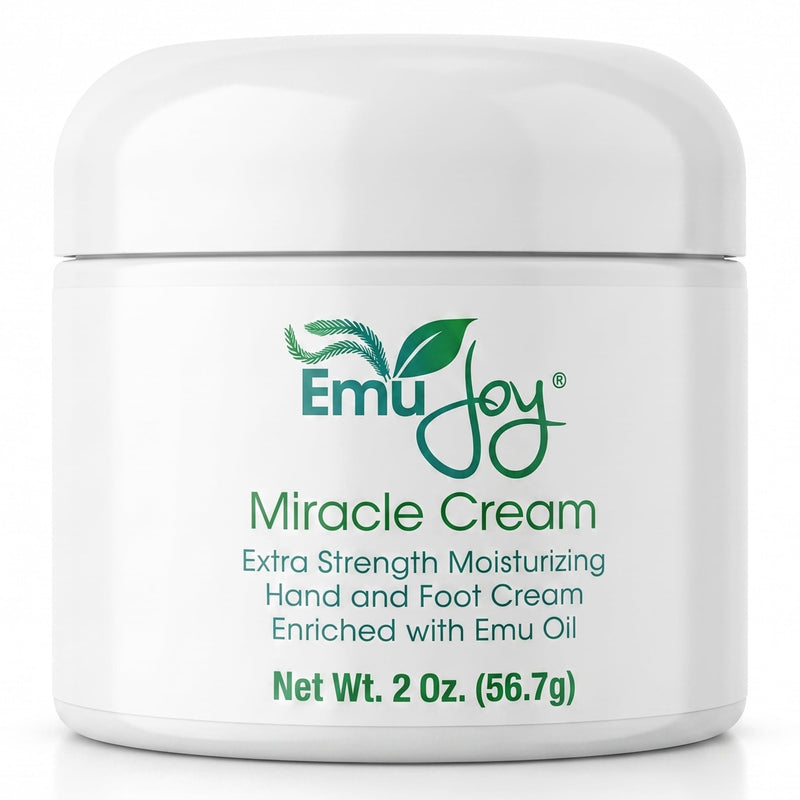 Emu Joy Miracle Cream - Emu Oil Hand & Foot Cream For Cracked Heels - 2 oz | Extra Strength Cream With Emu Oil, Lanolin & Beeswax For Hands, Feet, Elbows and Knees With Rich Moisturizing Care
