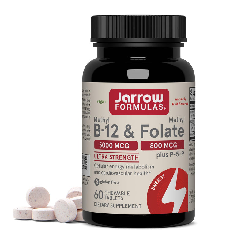 Jarrow Formulas Methyl B-12 & Methyl Folate, Bioactive Vitamin B9 and Vitamin B12 Supplement, Supports Cellular Energy Production, Healthy Brain Function & Metabolism, 60 Chewable Tablets, 60 Servings | Bioactive Vitamin B12 & B9 Supplement, Supports C...