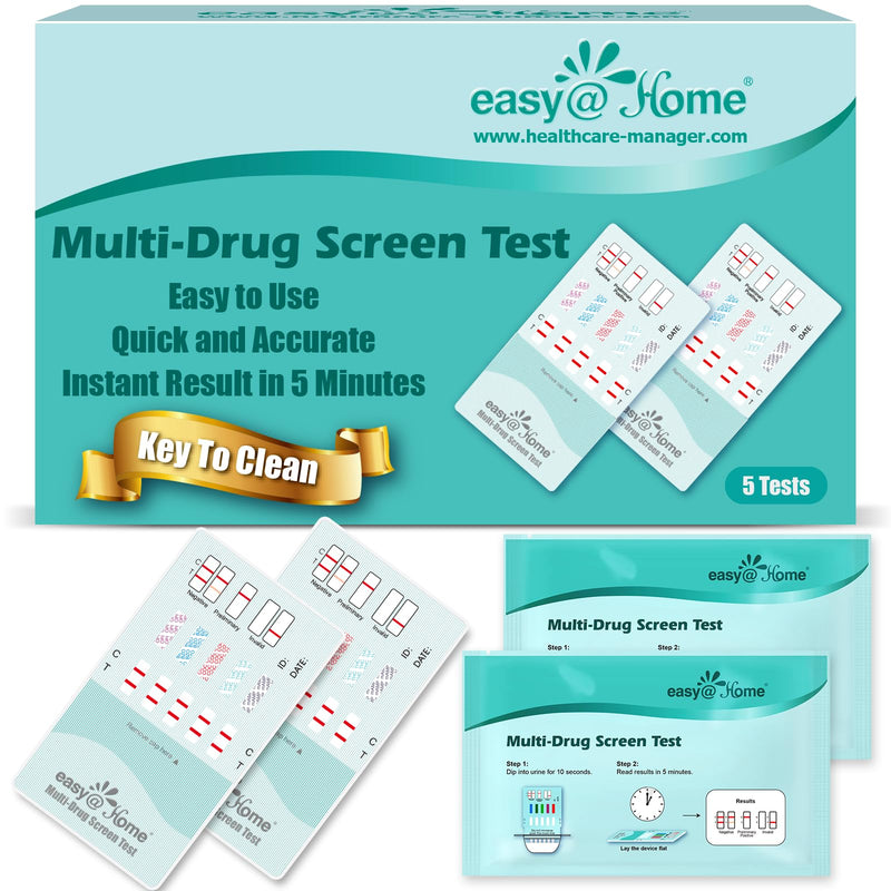 [Australia] - Easy@Home Multi-Drug Screen Test: 5 Pack Urine Drug Tests Kit, Testing AMP/BZO/COC/THC/MET/MOR/BAR/MDMA/PCP/MTD, Instant Drugs Test Kits Including Sensitive Marijuana Test, #EDOAP-3104 5 Count (Pack of 1) 