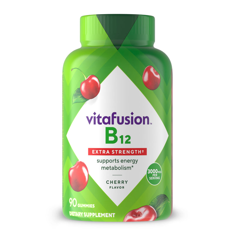 Vitafusion Vitamin B12 Gummies | 3000mcg | 90 Gummy Vitamins | Extra Strength for Women & Men | Cherry Flavor | Gluten and Dairy-Free Supplement