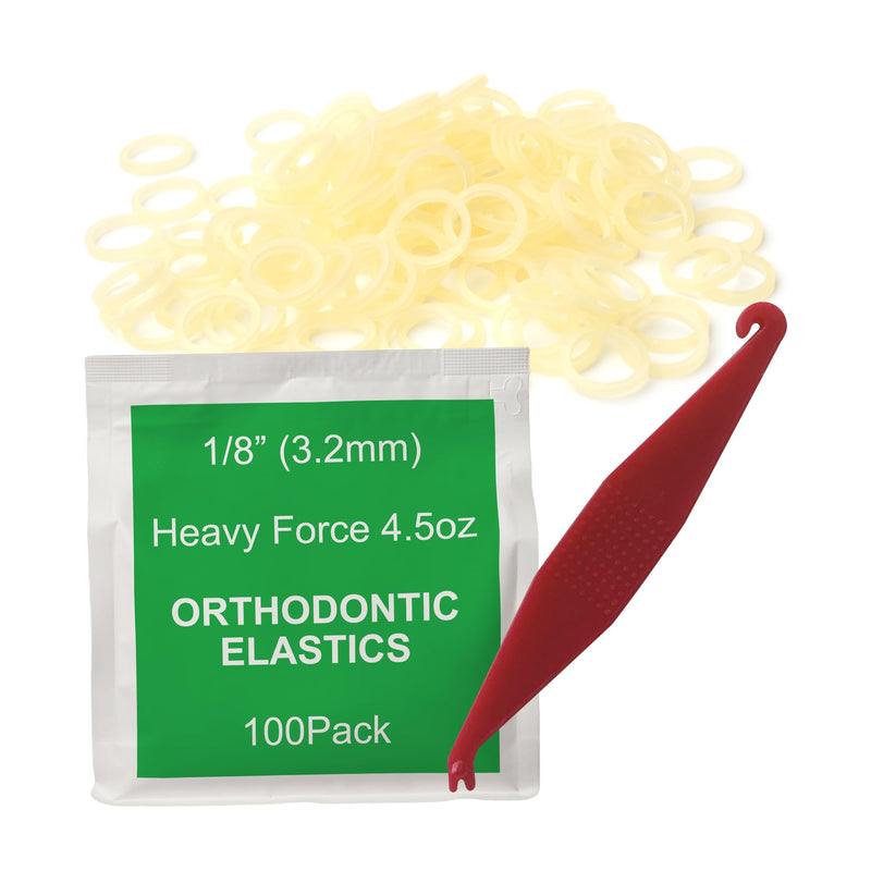 [Australia] - 100 Pcs Natural Orthodontic Elastic Dental Rubber Bands for Braces, 4.5 Ounce Heavy, Dreadlocks Hair Braids, Include Braces Rubber Band Tool, 1/8 Inch 100 Pack - Natural Heavy Force 4.5 Ounce 