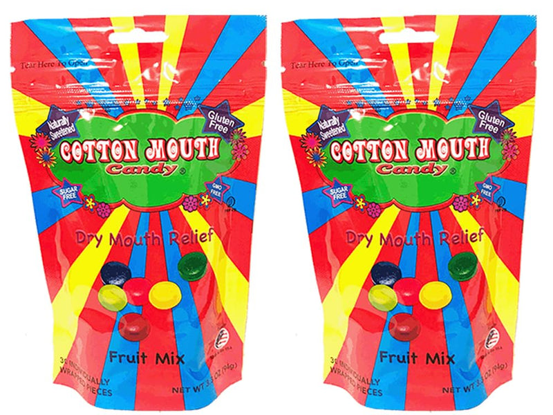 [Australia] - Cotton Mouth Candy Dry Mouth Relief Fruit Mix 3.3 Ounce Bag (2 Bags) | Relieves Dry Mouth & Increases Saliva Production, Sugar Free, Gluten Free, Delicious Fruit Flavor, Individually Wrapped, 30 Ct 