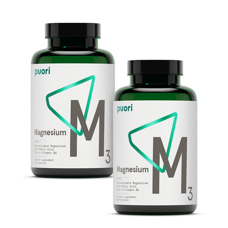 Puori M3, Magnesium Complex Supplement for Men & Women - 240 Vegan Capsules | High Absorption with Organic Magnesium, Zinc, Vitamin B6 & Malic Acid for Sleep Support, Bone Health & Muscle Recovery 120 Count (Pack of 2)