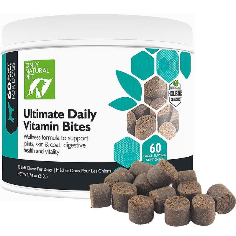 Only Natural Pet Ultimate Daily Vitamins - Complete Multivitamin Supplement for Dogs Balanced Health & Vitality - Senior Small & Large Canine Food Immune Digestive Support -60 Soft Chews (Pack of 1) 60 Count (Pack of 1) - PawsPlanet Australia