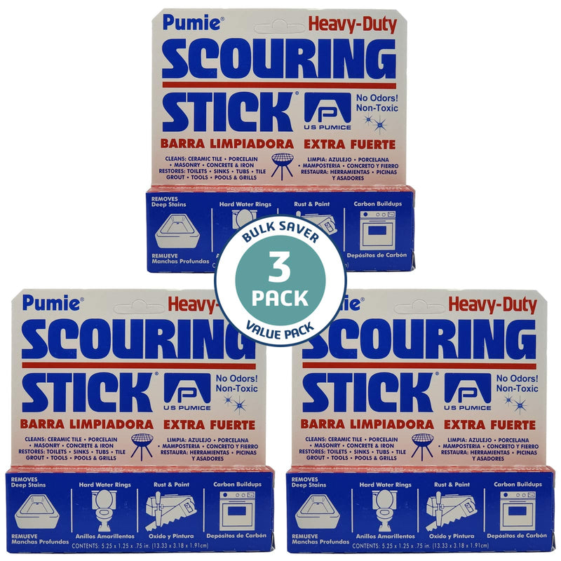[Australia] - U.S. Pumice Heavy Duty Scouring Stick, 3 Pack, Pumie Pummis Stone, Remove Hard Water Rings, Foot Pumice Stone, Pool Cleaning Stone (3 Pack) 3 Count (Pack of 1) 