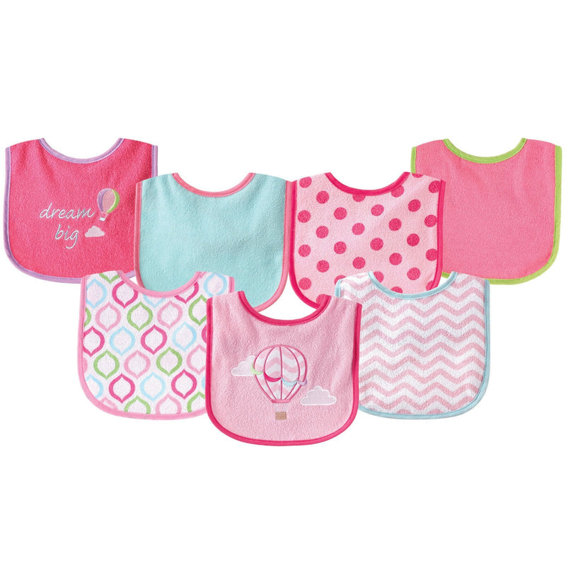 [Australia] - Luvable Friends Unisex Baby Cotton Terry Drooler Bibs with PEVA Back One Size Pink Balloon 