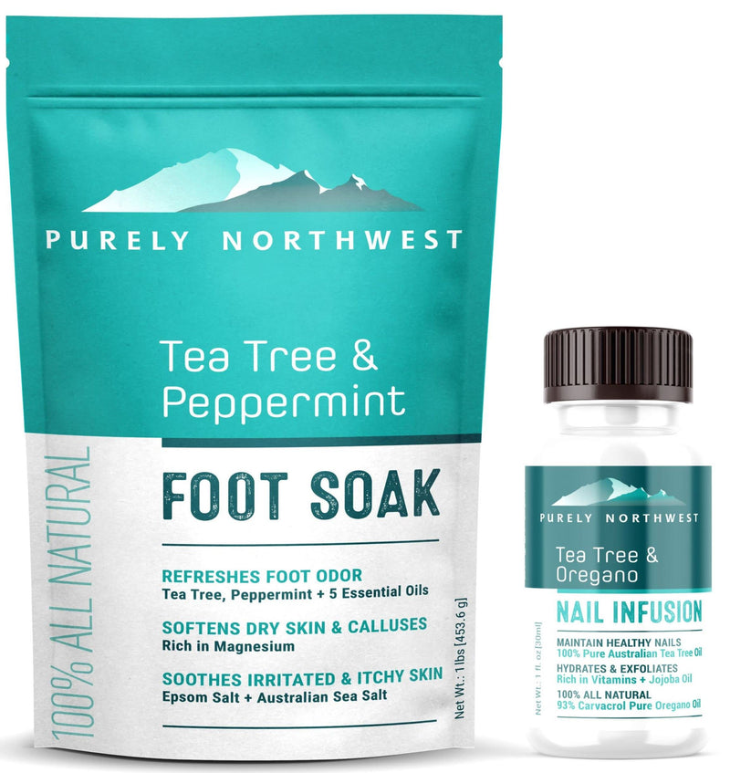 [Australia] - Purely Northwest-Tea Tree Oil Foot Soak & Nail Repair Oil Set- For Damaged Nails, Athletes Foot, Smelly Feet and Foot Callus - Made in the USA Tea Tree Oil 8.5 Ounce (Pack of 2) 