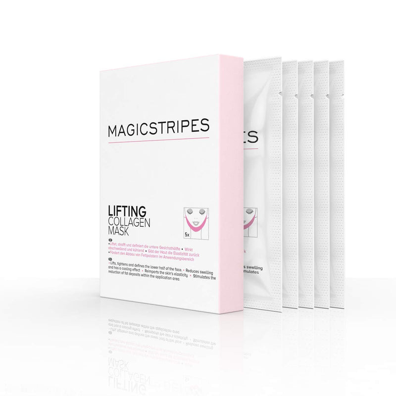 MAGICSTRIPES Lifting Collagen Mask - V Line Mask, Double Chin Reducer Lifting Face Mask, V Shape Slimming Facial Mask (BOX - 5 Masks) BOX - 5 Masks