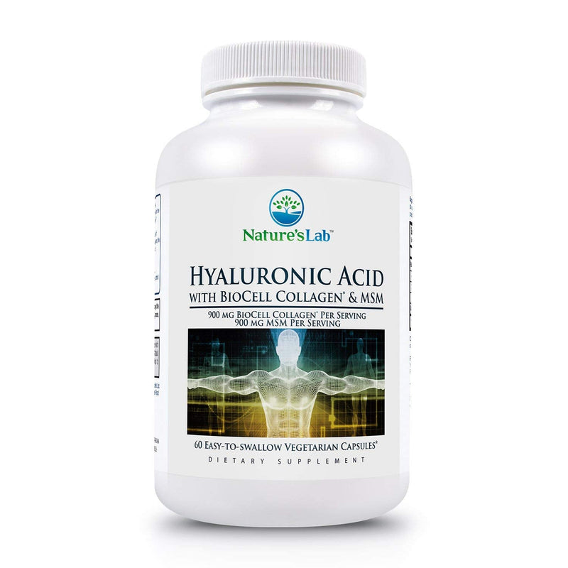 [Australia] - Nature's Lab Hyaluronic Acid with Biocell Collagen and MSM - Skin Hydration, Joint Health - 60 Capsules (20 Day Supply) 
