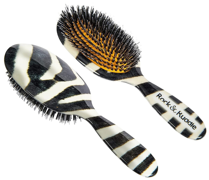 [Australia] - Rock & Ruddle Natural Mixed Boar Bristle Hair Brush for Women and Kids (Large, 21cm) - Perfect for Wet or Dry Hair, Detangling Smoothing Blowdrying - Designed & Made in UK - Zebra Print Design, Large 