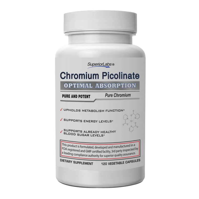 [Australia] - Superior Labs Chromium Picolinate 500mcg, High Absorption, Non-GMO, Blood Sugar & Metabolism Support, Weight and Food Craving Management, Helps Energy & Insulin Sensitivity, 120 Veg Caps 