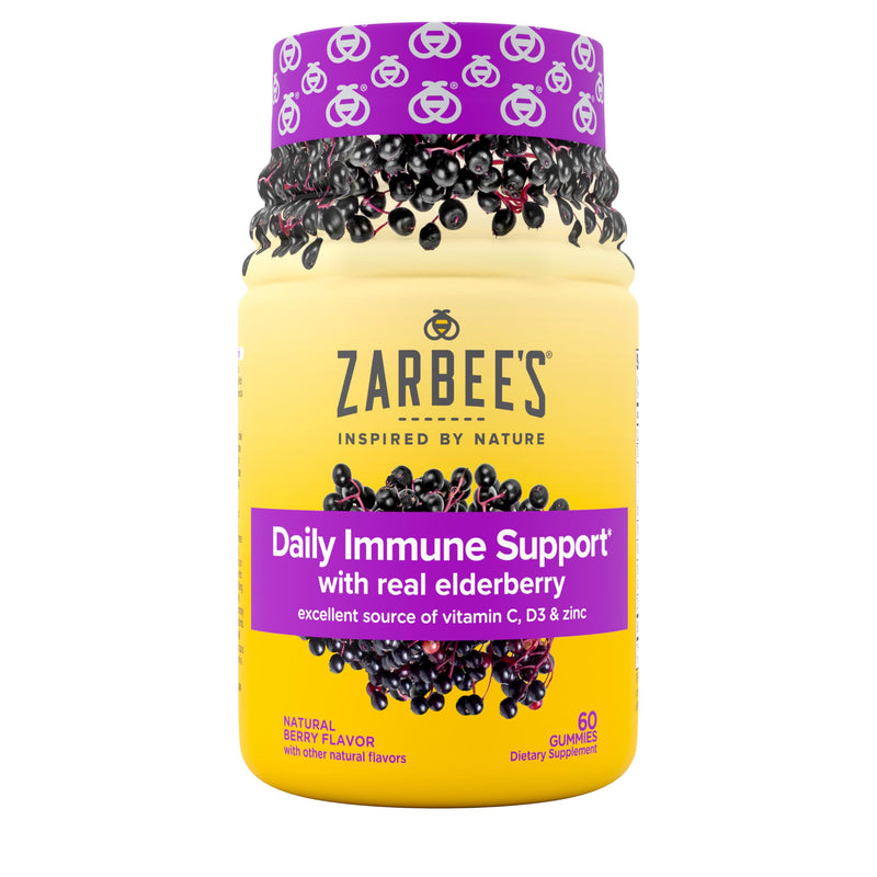 [Australia] - Zarbee's Elderberry Gummy Daily Immune Support Supplement with Vitamins A, C, D, E & Zinc, Black Elderberry Fruit Extract, Natural Berry Flavor, 60 Count 