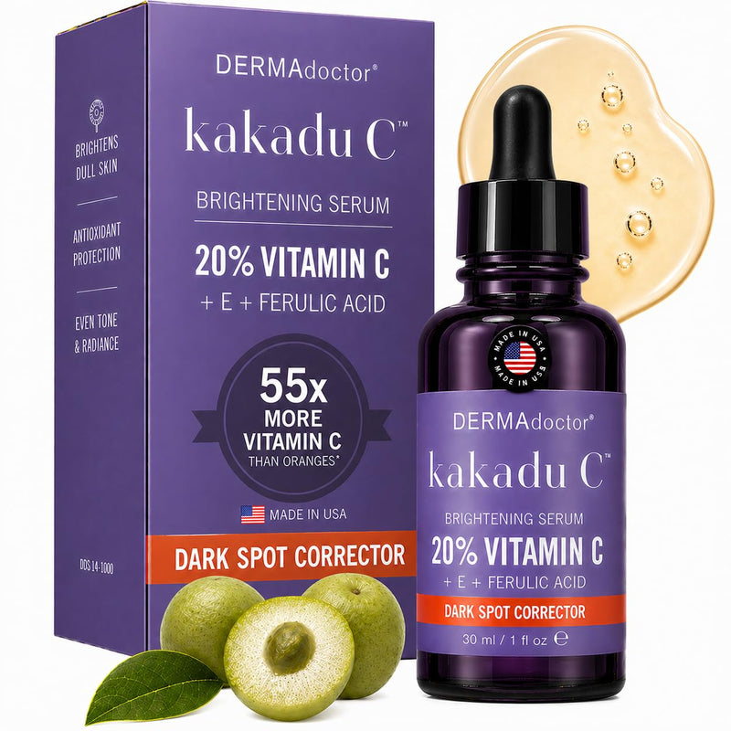 DERMAdoctor Kakadu C 20% Vitamin C Serum for Face, Ferulic Acid, 1 fl oz | Tocopherol + plum antioxidants • Anti aging • Brightens the look of discoloration • Hydrating • Dermatologist formulated Vitamin C - Brightening