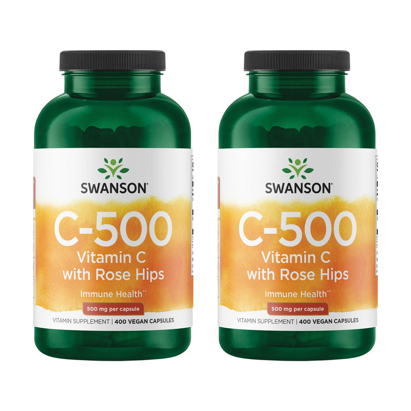 Swanson Vitamin C with Rose Hips 500 Milligrams, 400 Capsules, 2 Pack | Vitamin C with Rose Hips, Helps Fortify Immune Health and Antioxidant Support, Promotes Eye, Heart and Metabolic Health 400 Count (Pack of 2)
