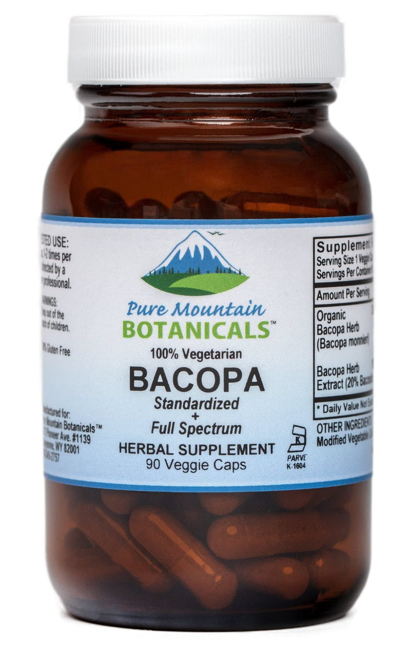 [Australia] - Pure Mountain Botanicals Bacopa Monnieri Capsules - Vegan Caps with Organic Bacopa & Standardized Bacopa Extract Supplement 