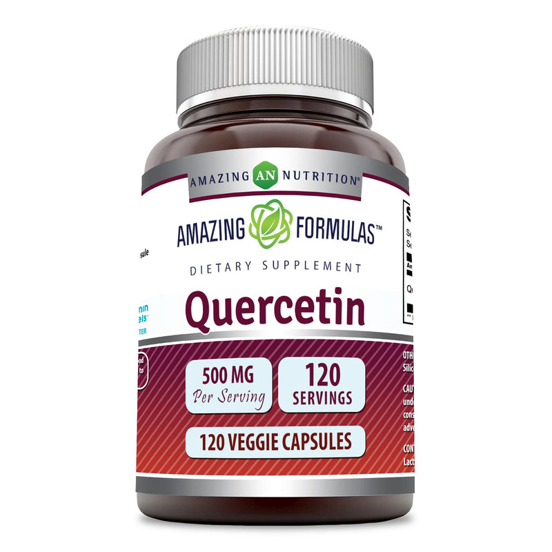 [Australia] - Amazing Formulas Quercetin 500mg 120 Veggie Capsules Supplement - Non-GMO - Gluten Free - Supports Overall Health & Well Being 120 Count 