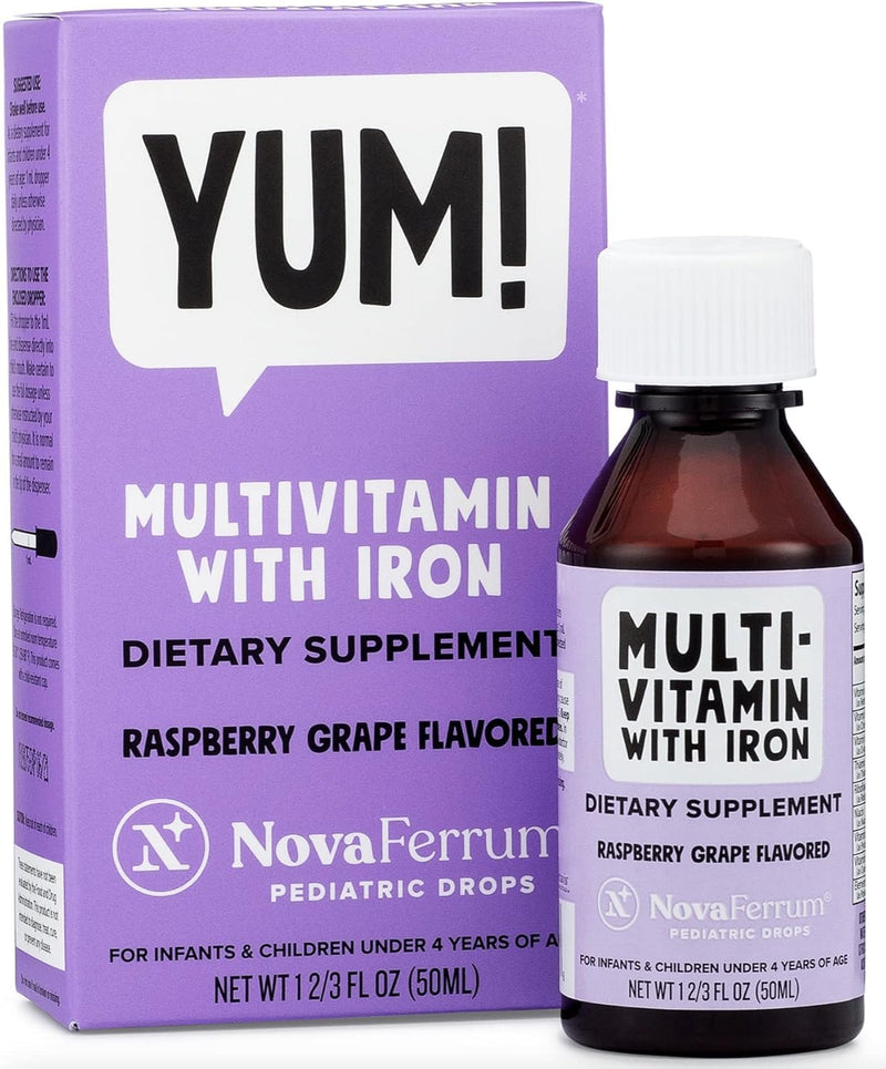 [Australia] - NovaFerrum Yum | Multivitamin with Iron for Infants, Toddlers & Kids Ages 4 & Under | Immune Support | Gluten Free Certified | Sugar Free | Raspberry Grape | 50 Servings 1.69 Fl Oz (Pack of 1) 