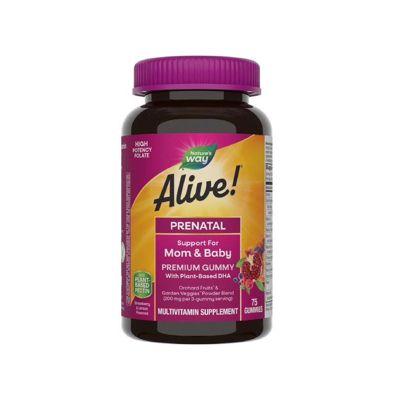 Nature's Way Alive! Prenatal Gummy Multivitamin, Folate & DHA, 75 ct | High Potency Folate & Plant-Based DHA to Support Healthy Fetal Development* for Women Who Are Pregnant